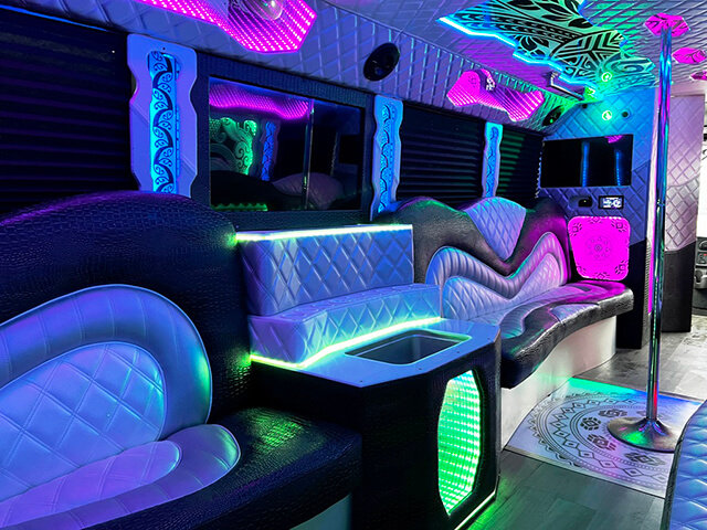 party bus with built-in bar area
