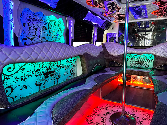 Party bus interior with fun decoration