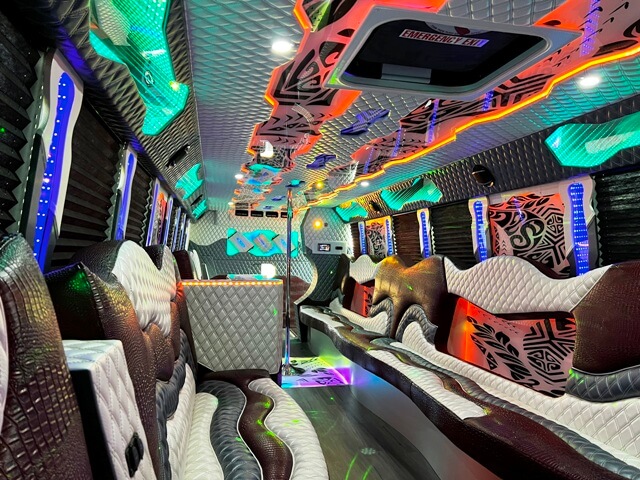 Colorful LED lights on a party bus